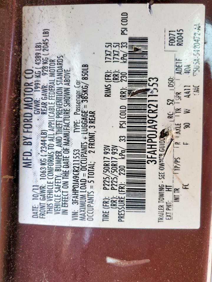 2012 FORD FUSION SEL photo 12