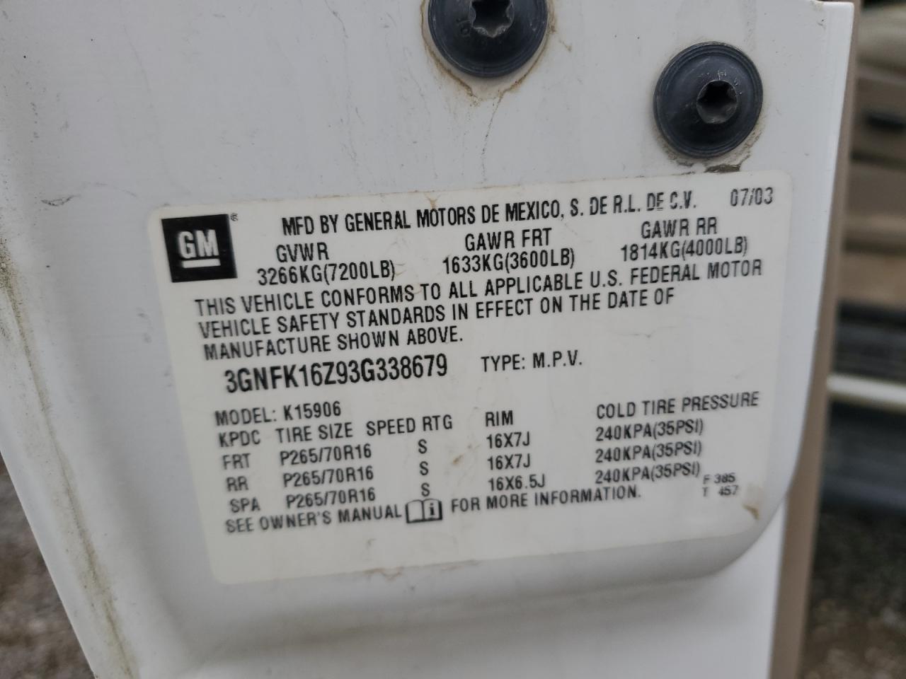 2003 CHEVROLET SUBURBAN K1500 photo 14