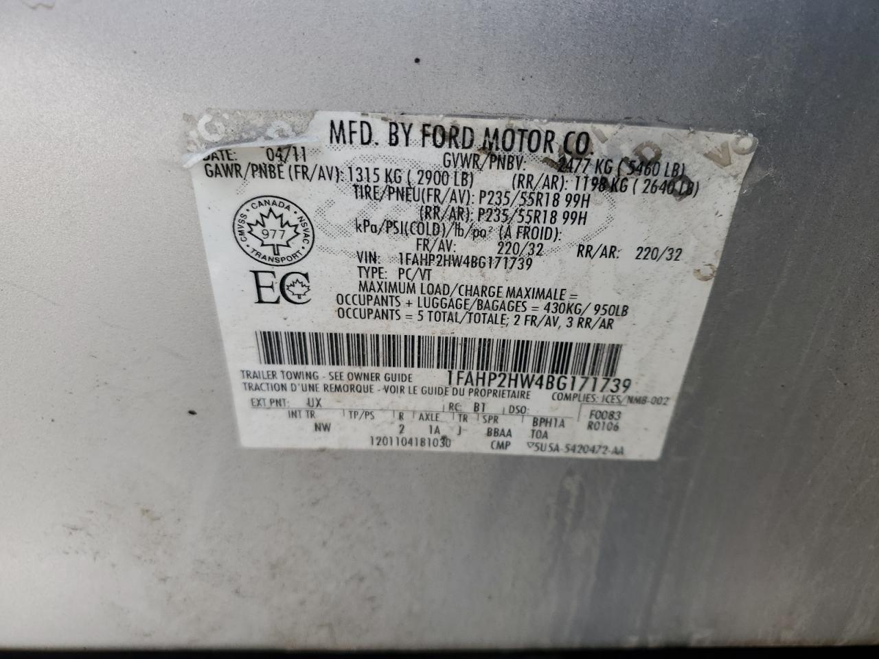 2011 FORD TAURUS SEL photo 23