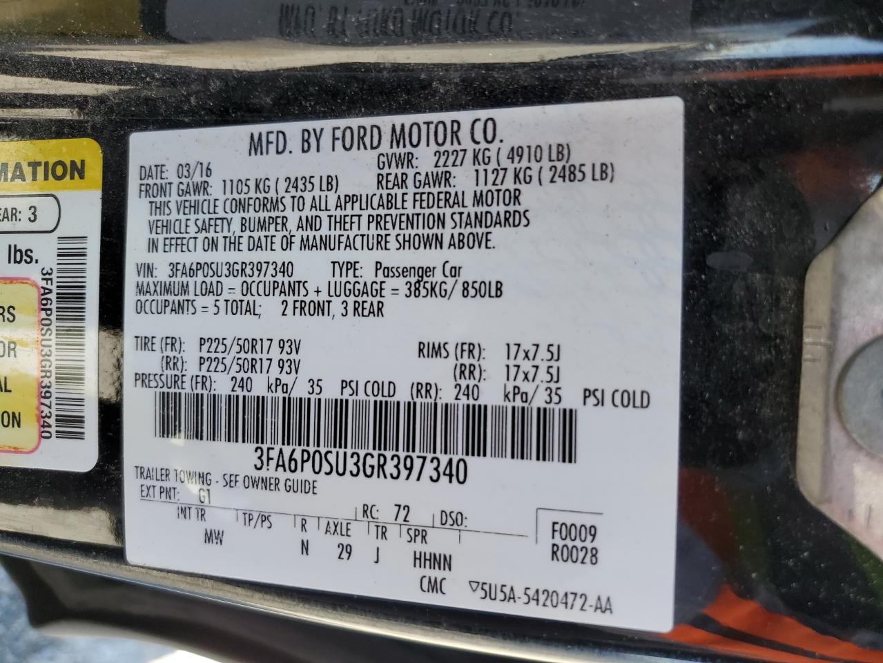 2016 FORD FUSION TITANIUM PHEV photo 12