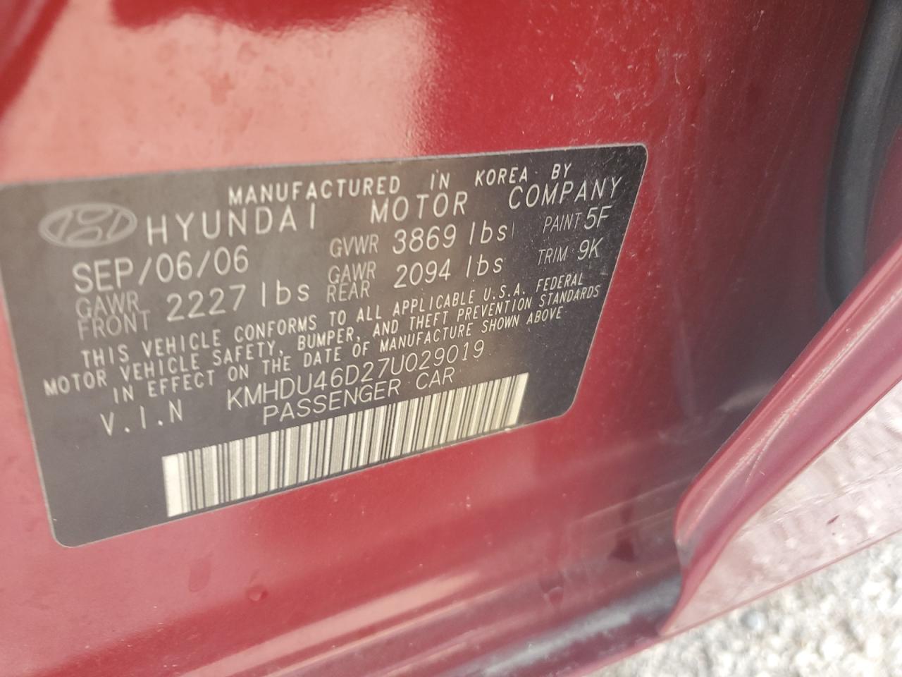2007 HYUNDAI ELANTRA GLS photo 23