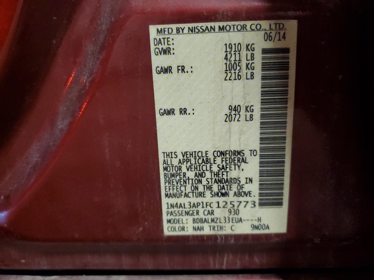 2015 NISSAN ALTIMA 2.5 SV photo 13