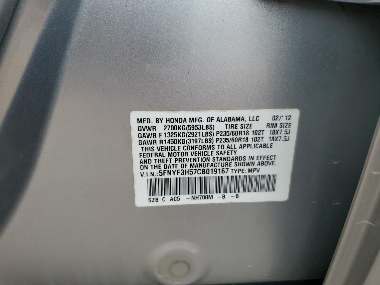 2012 HONDA PILOT EXL photo 25