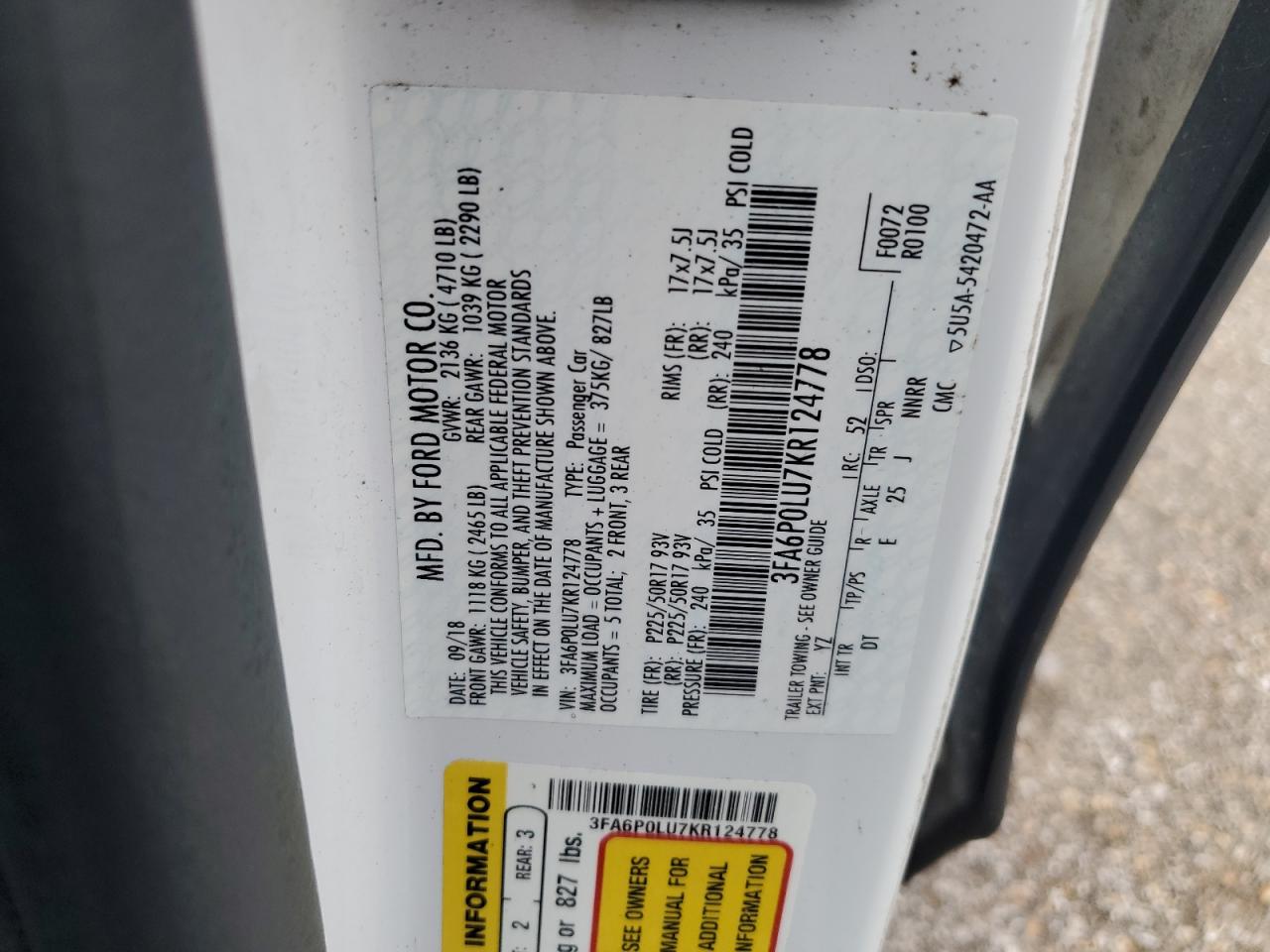 2019 FORD FUSION SE photo 12