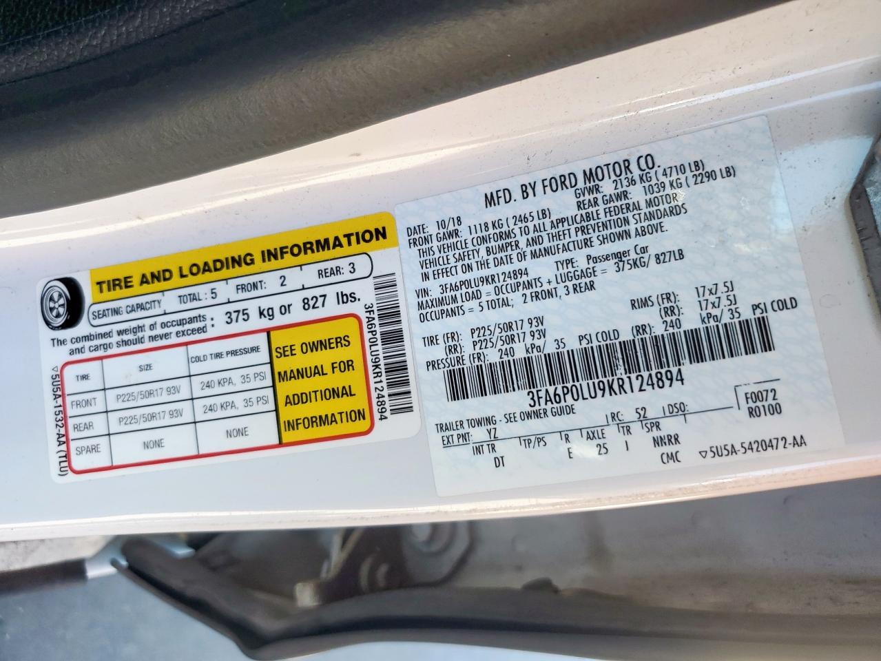 2019 FORD FUSION SE photo 23