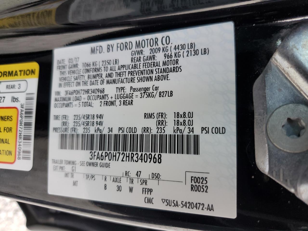 2017 FORD FUSION SE photo 23
