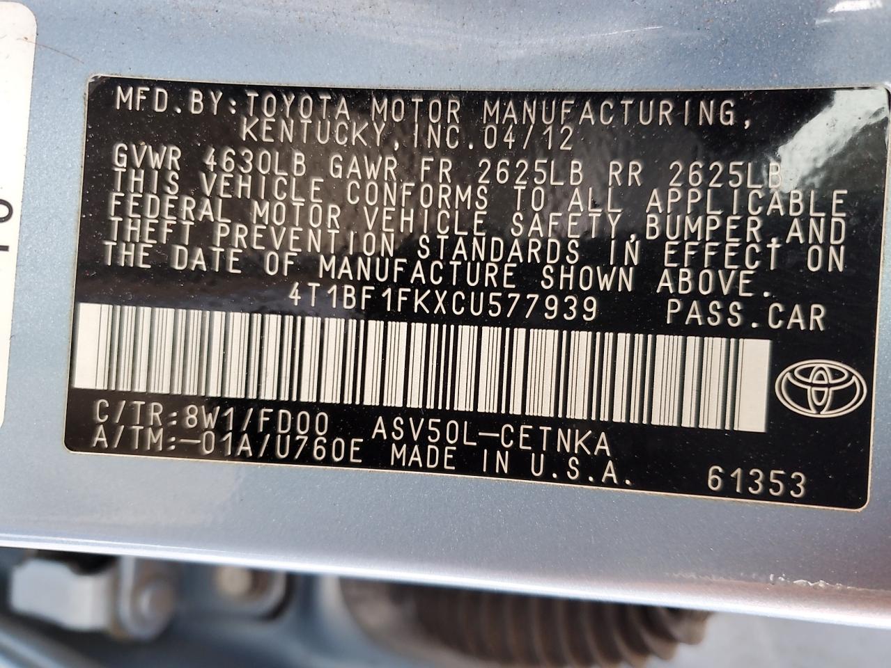 2012 TOYOTA CAMRY BASE photo 23