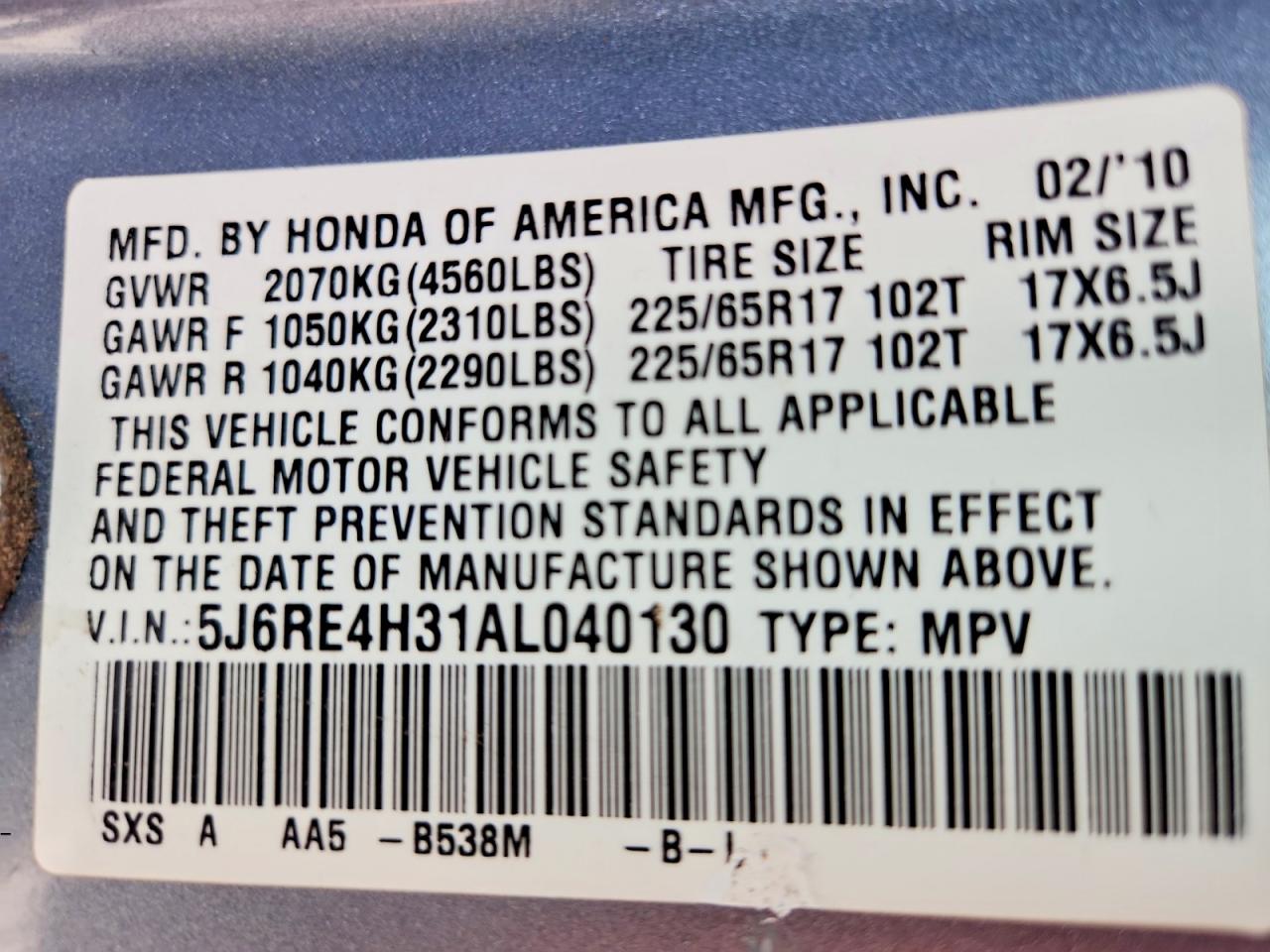 2010 HONDA CR-V LX photo 14