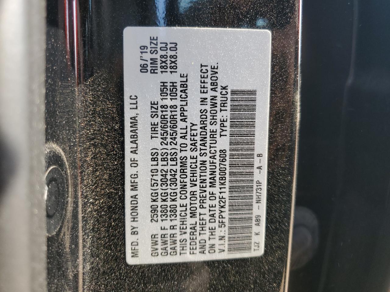 2019 HONDA RIDGELINE SPORT photo 34