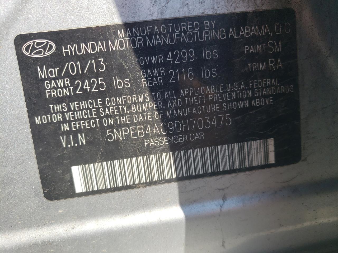 2013 HYUNDAI SONATA GLS photo 12