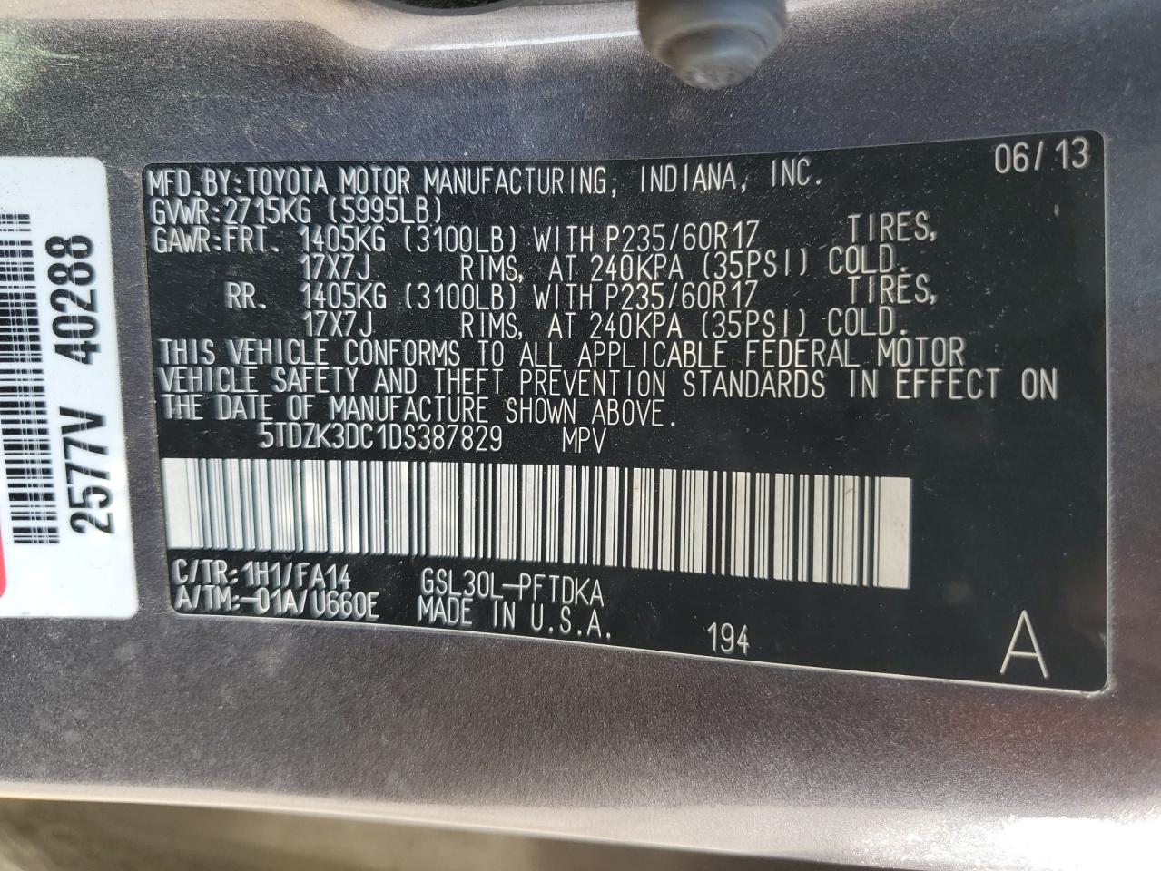 2013 TOYOTA SIENNA L 7-PASSENGER photo 14