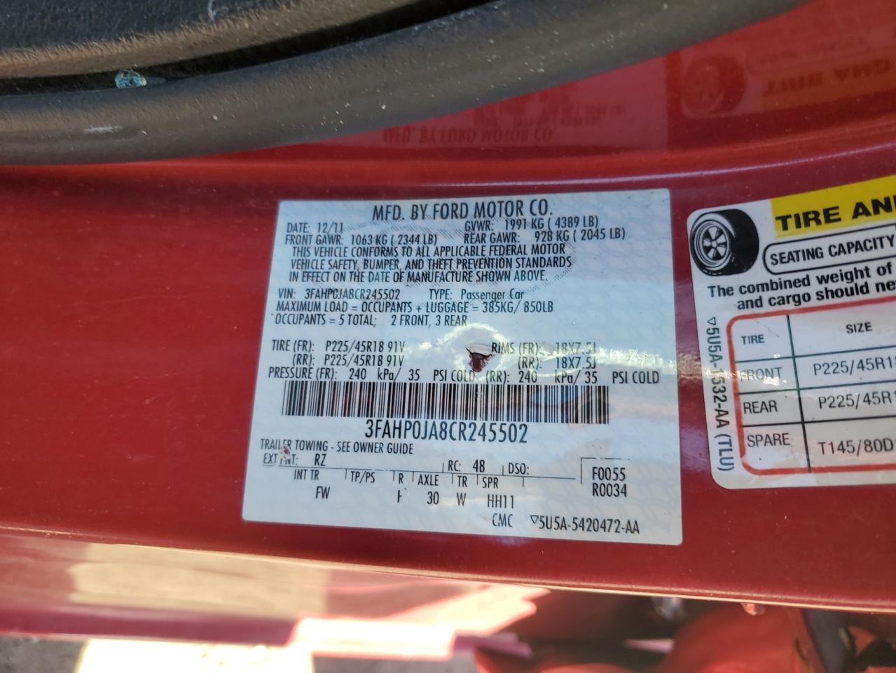 2012 FORD FUSION SEL photo 23