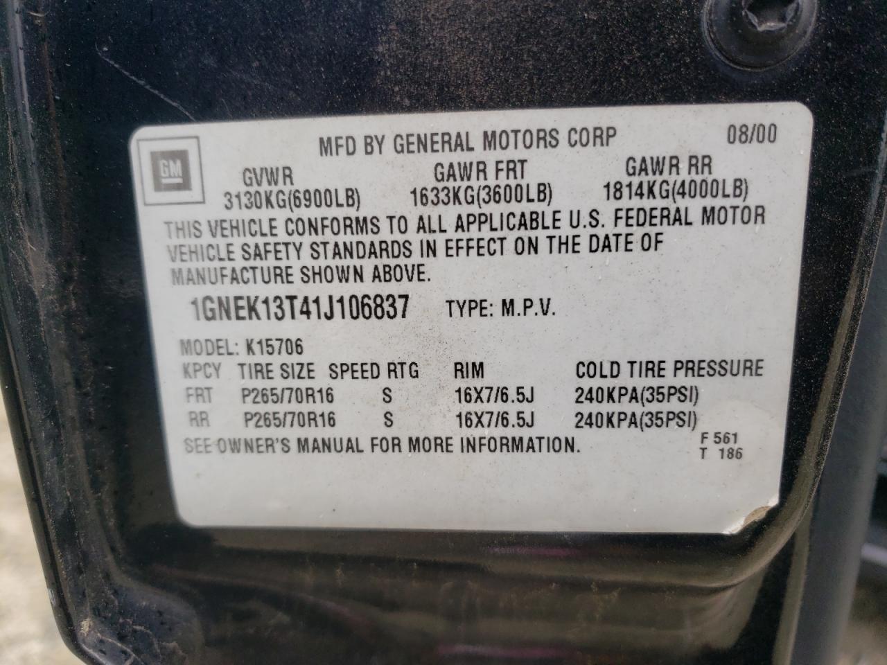 2001 CHEVROLET TAHOE K1500 photo 25