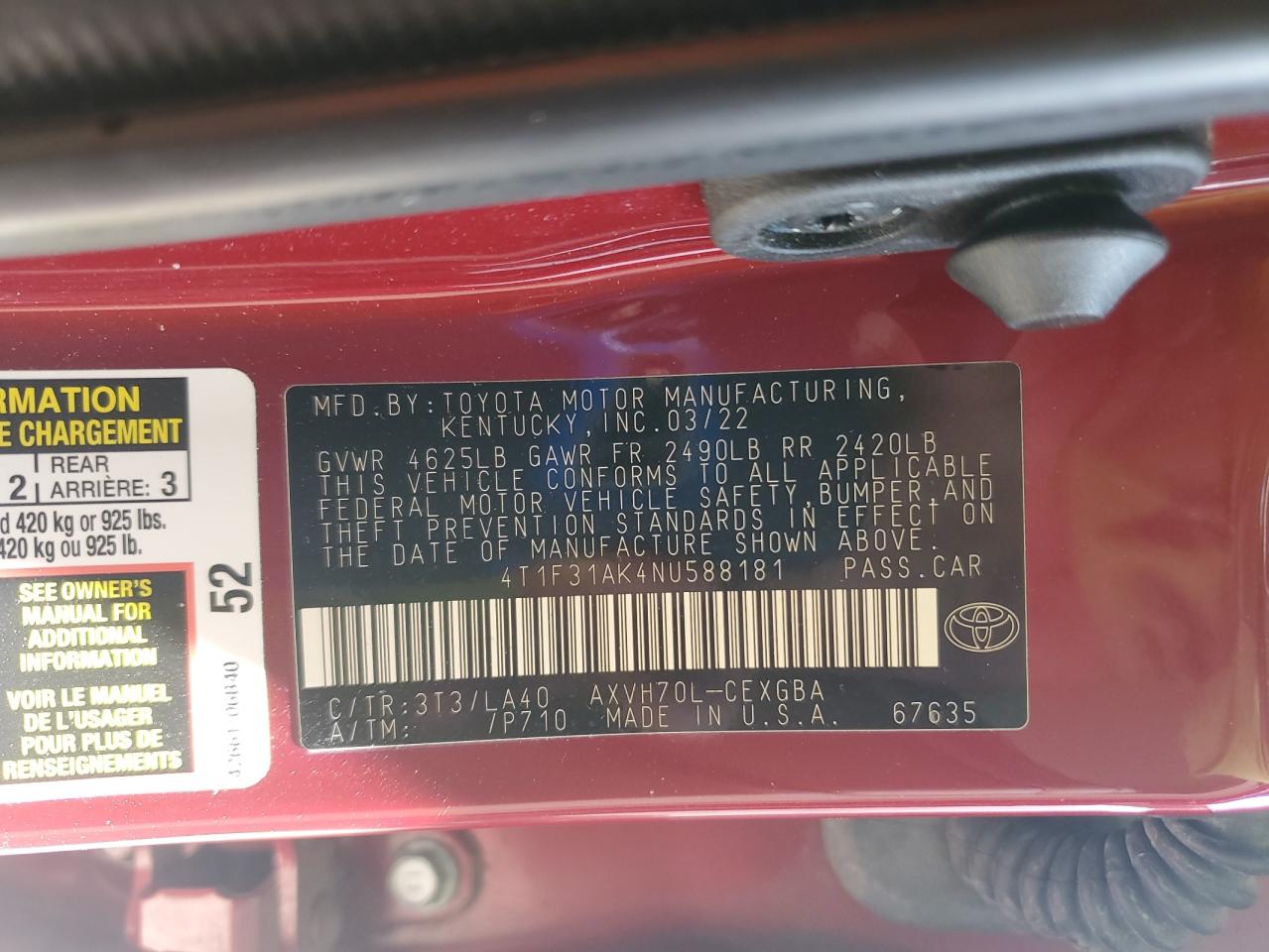 2022 TOYOTA CAMRY XLE photo 12