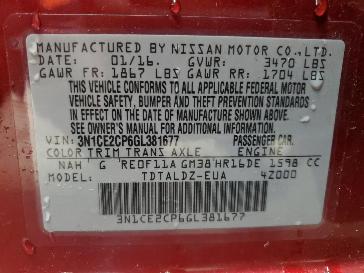 2016 NISSAN VERSA NOTE S photo 13
