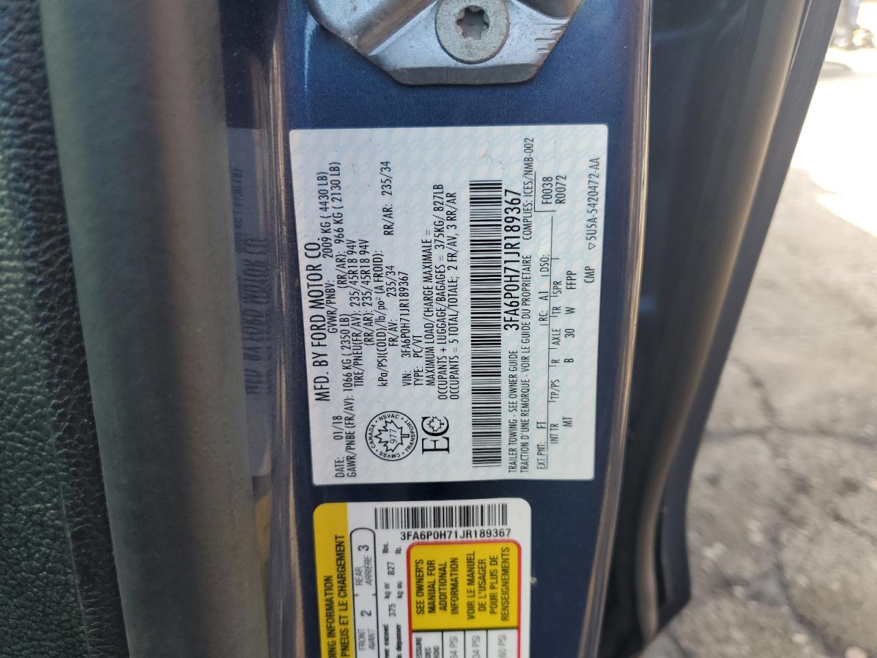 2018 FORD FUSION SE photo 12