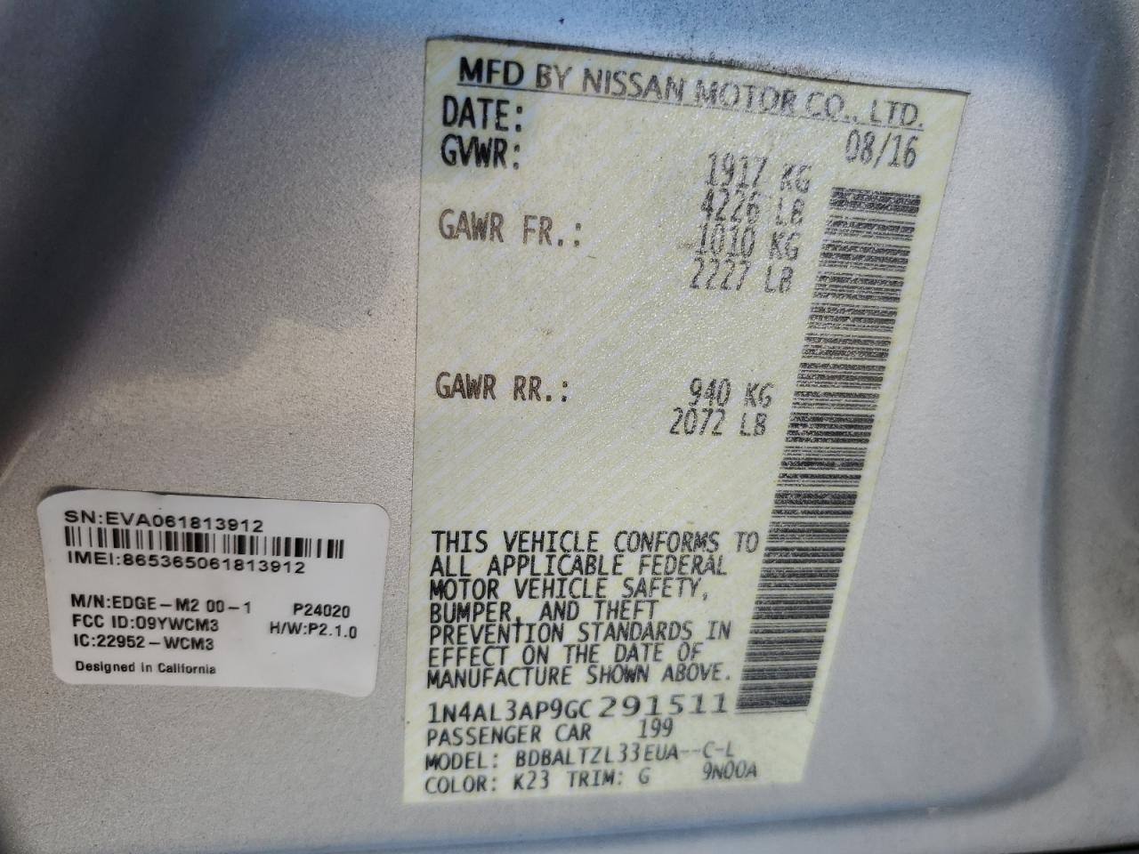 2016 NISSAN ALTIMA 2.5 photo 34