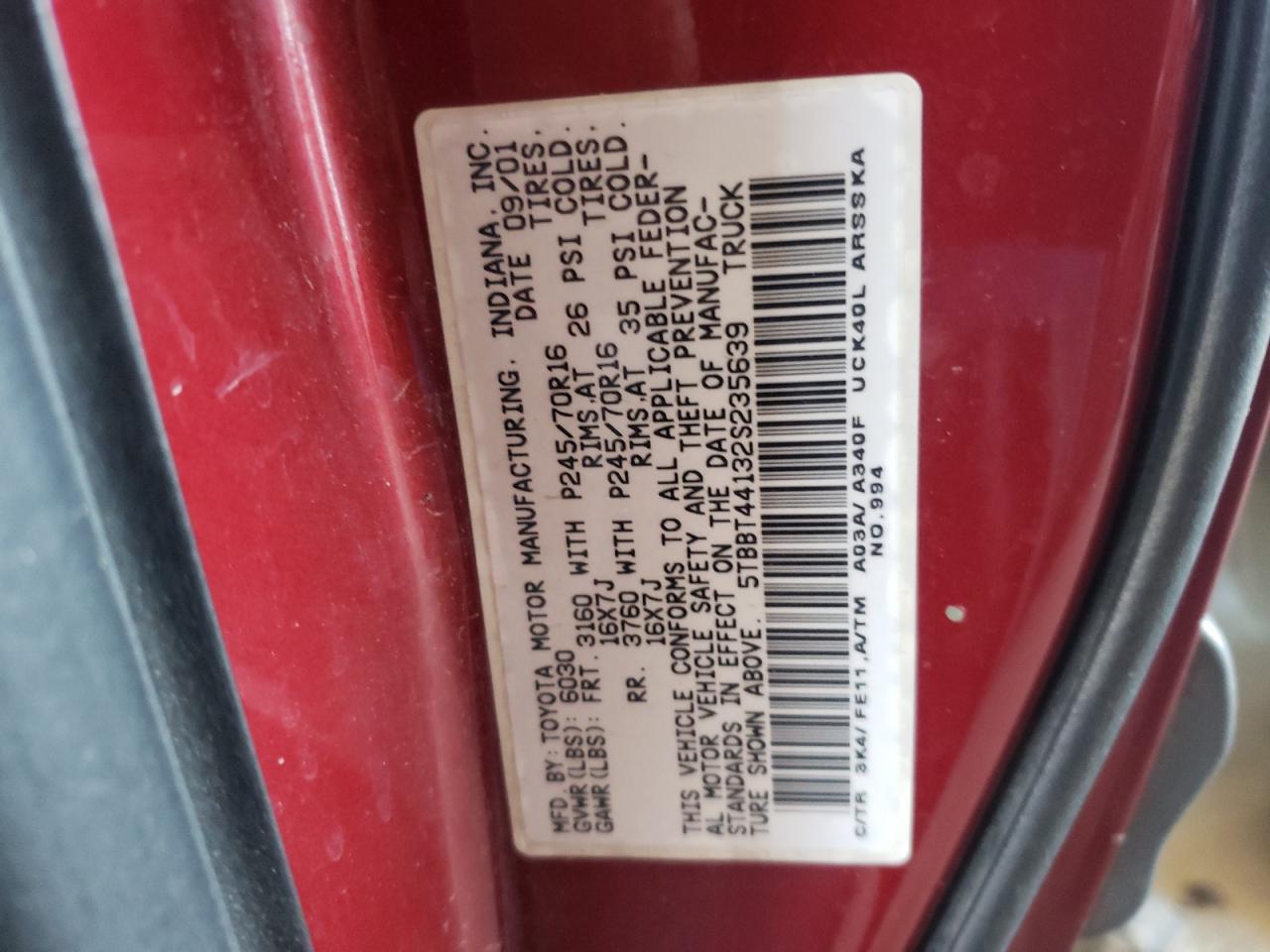 2002 TOYOTA TUNDRA ACCESS CAB photo 23