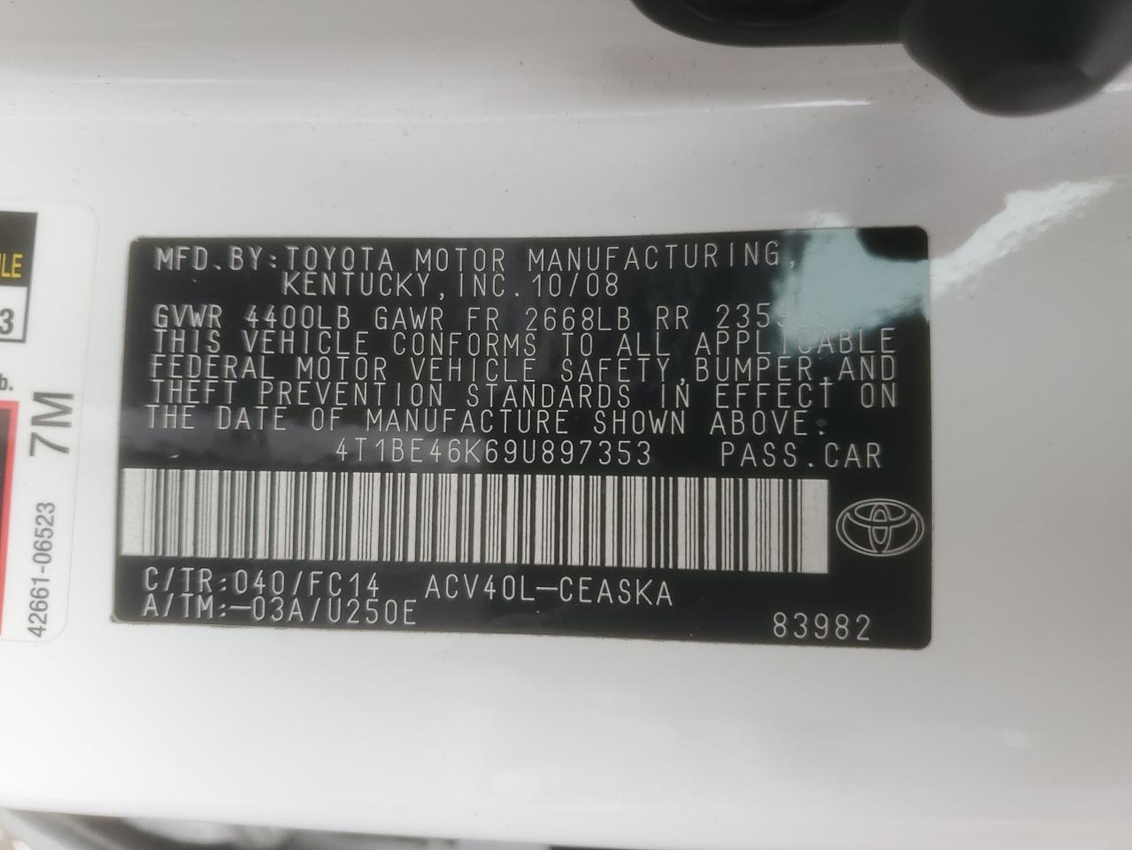 2009 TOYOTA CAMRY SE photo 12