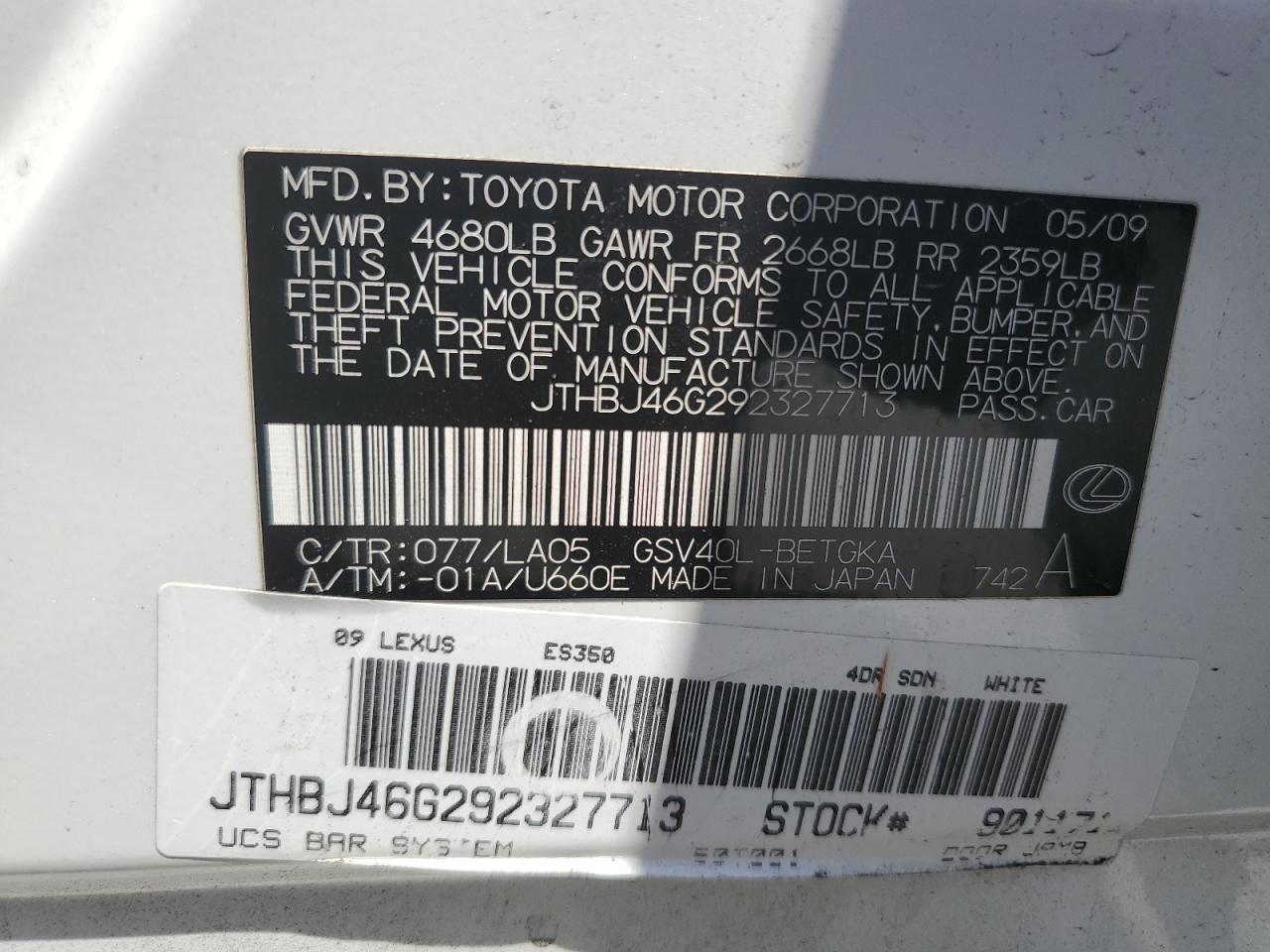 2009 LEXUS ES 350 photo 23