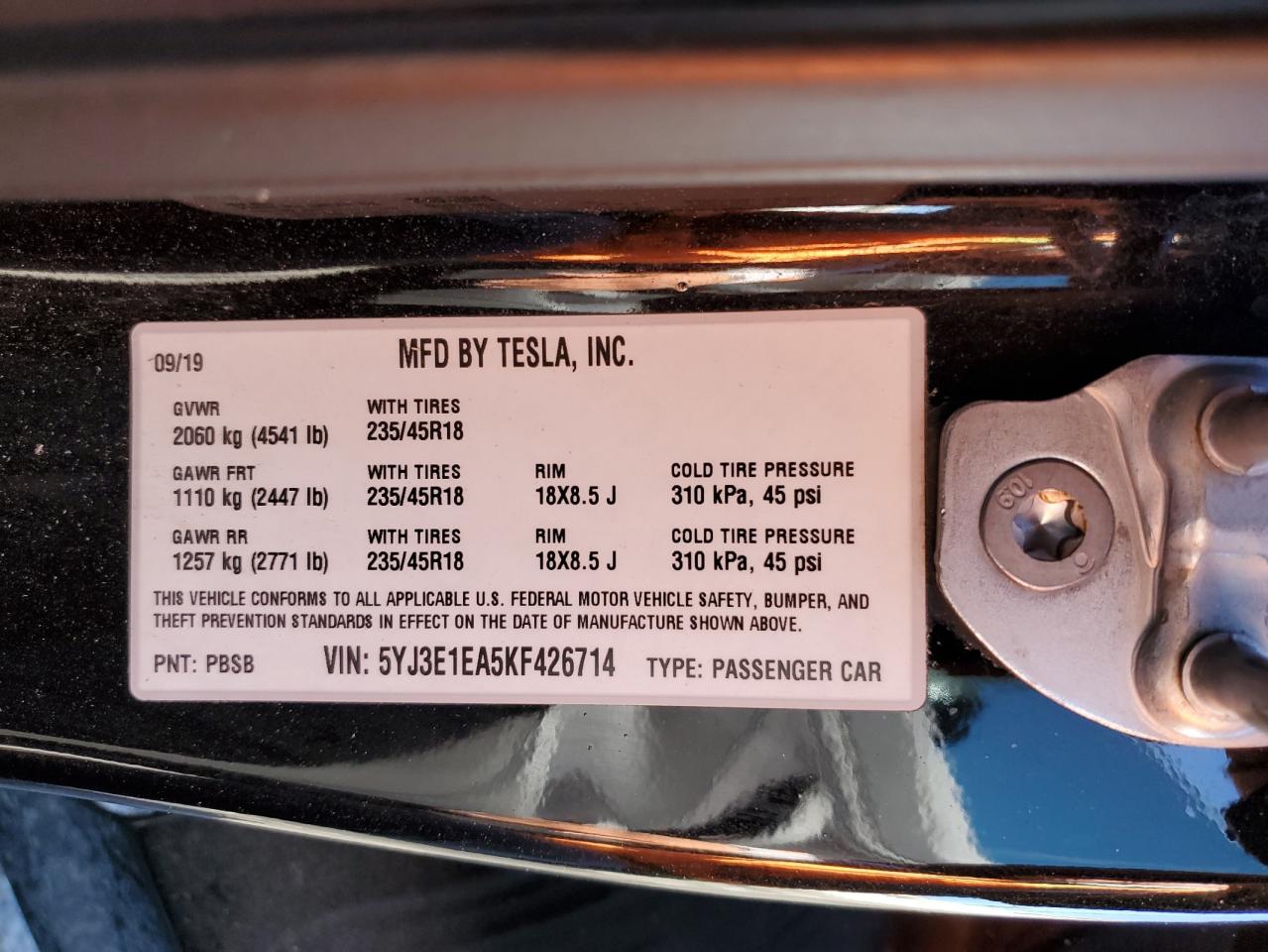 2019 TESLA MODEL 3 photo 23