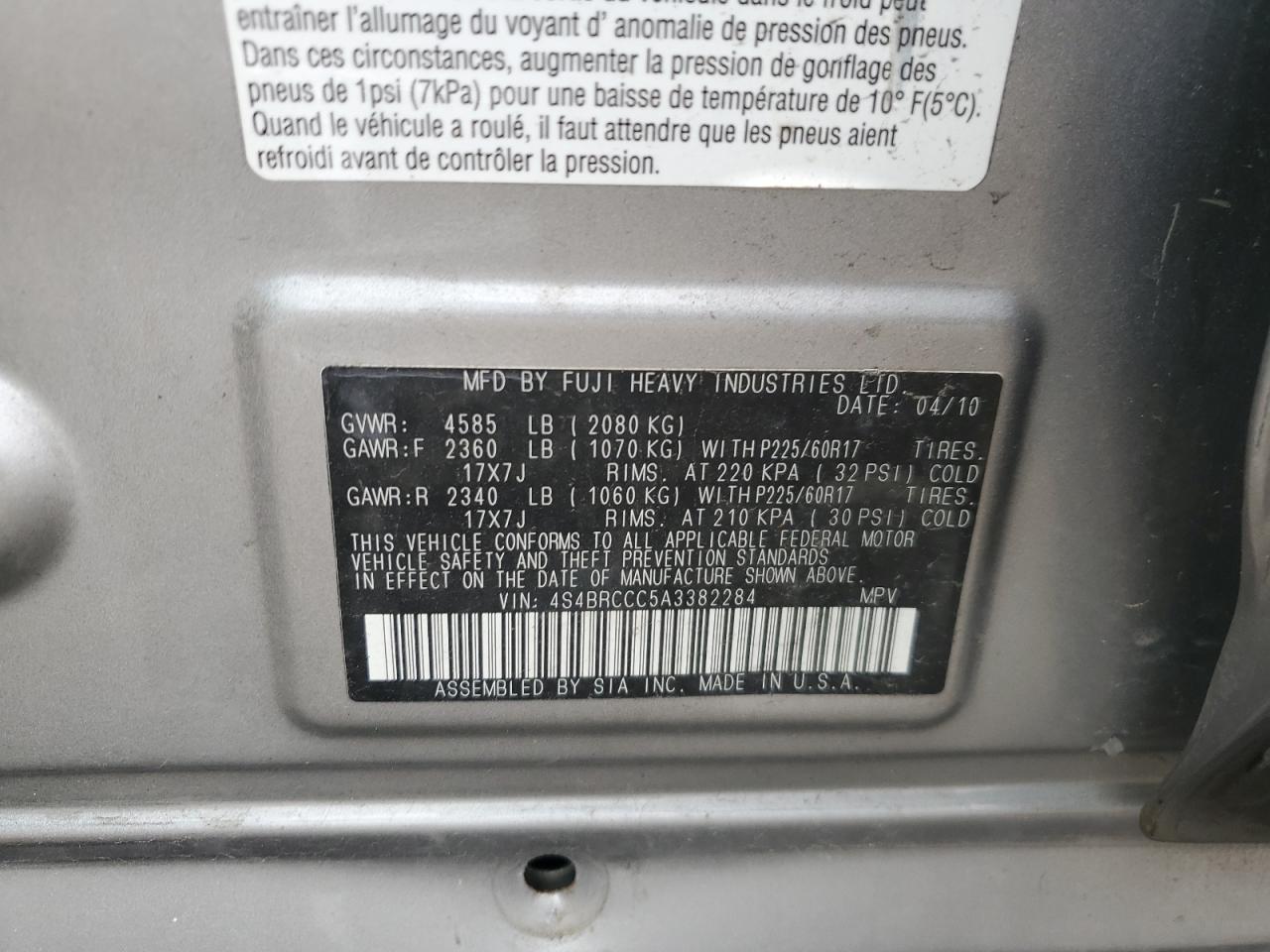 2010 SUBARU OUTBACK 2.5I PREMIUM photo 23