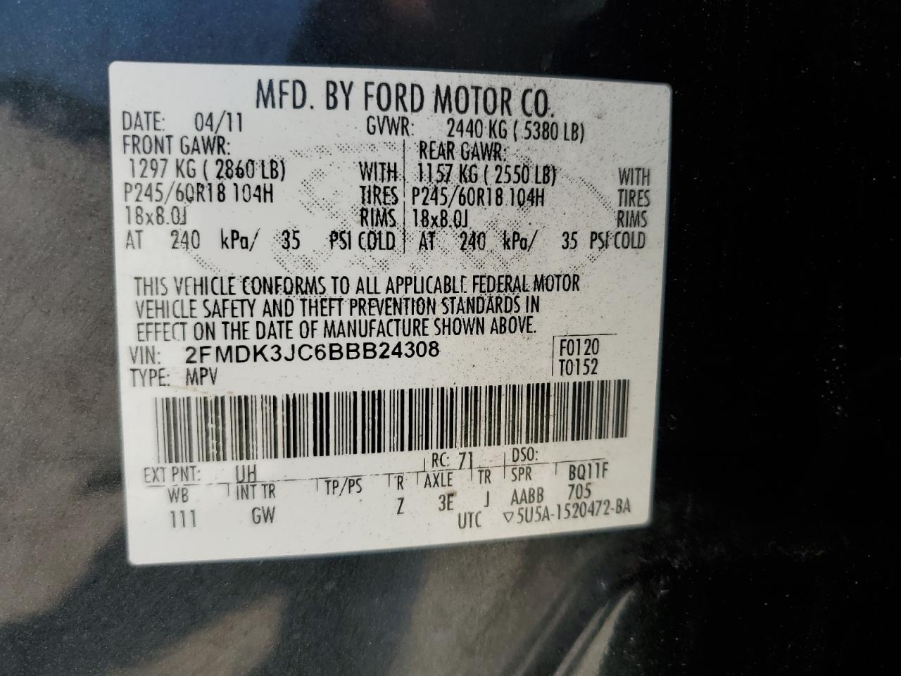 2011 FORD EDGE SEL photo 25