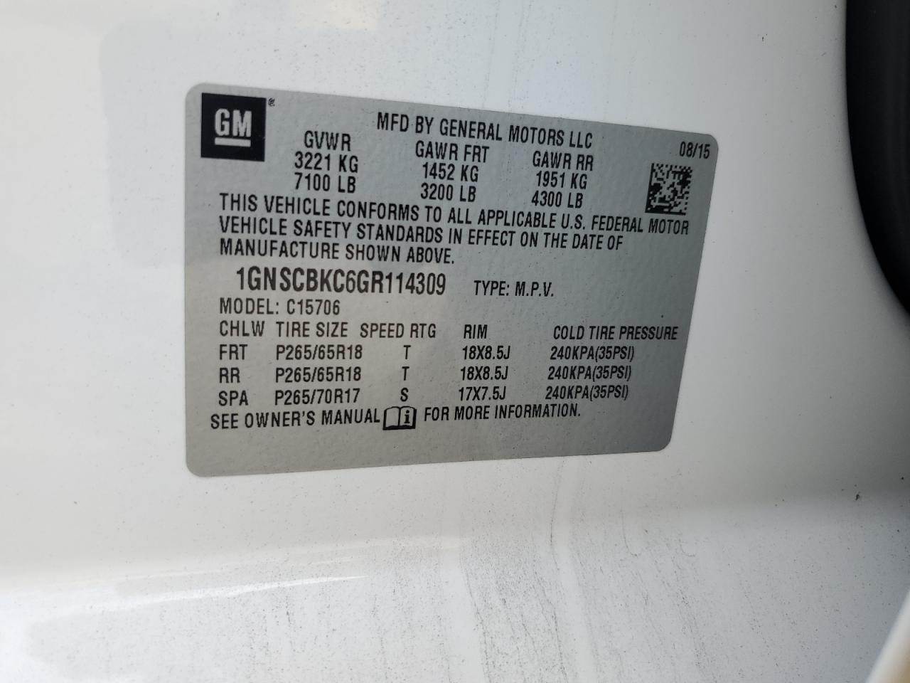 2016 CHEVROLET TAHOE C1500 LT photo 25