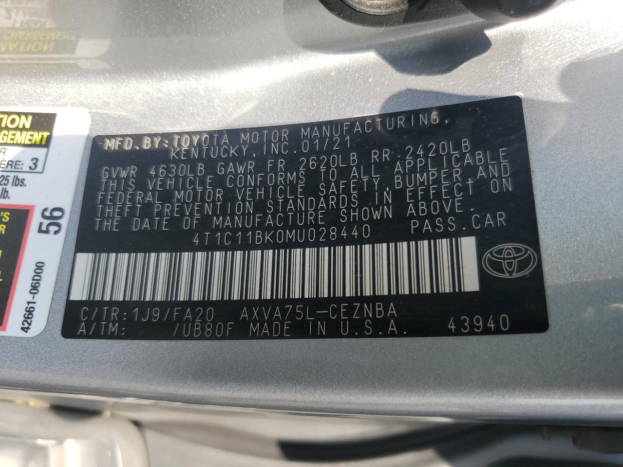 2021 TOYOTA CAMRY LE photo 34