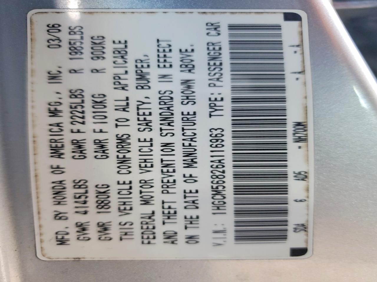 2006 HONDA ACCORD EX photo 23