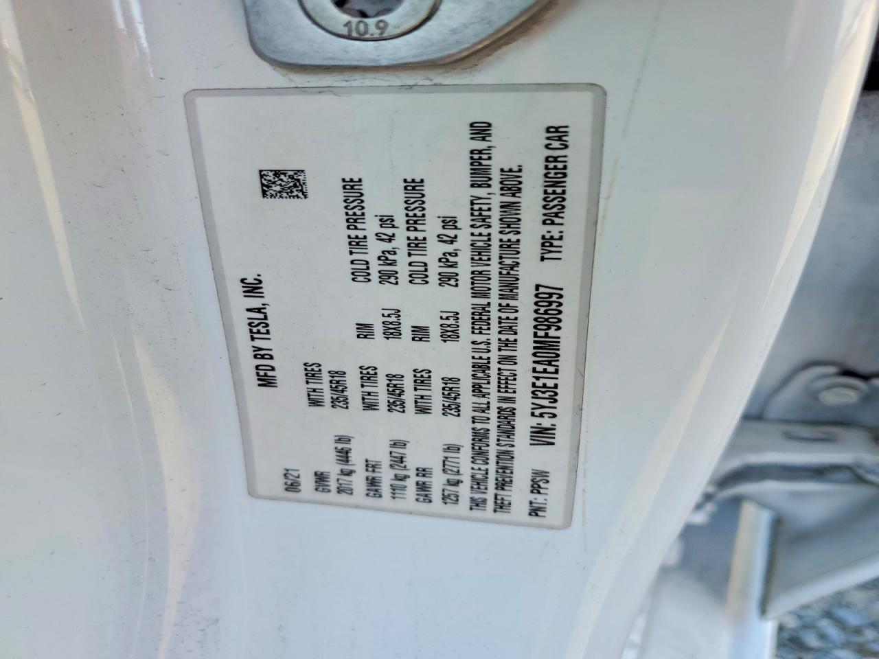 2021 TESLA MODEL 3 photo 13