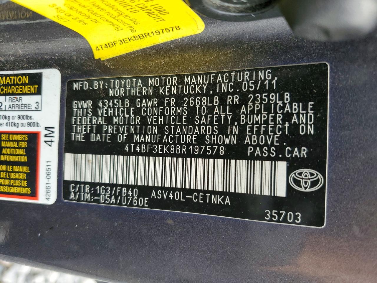 2011 TOYOTA CAMRY LE photo 34