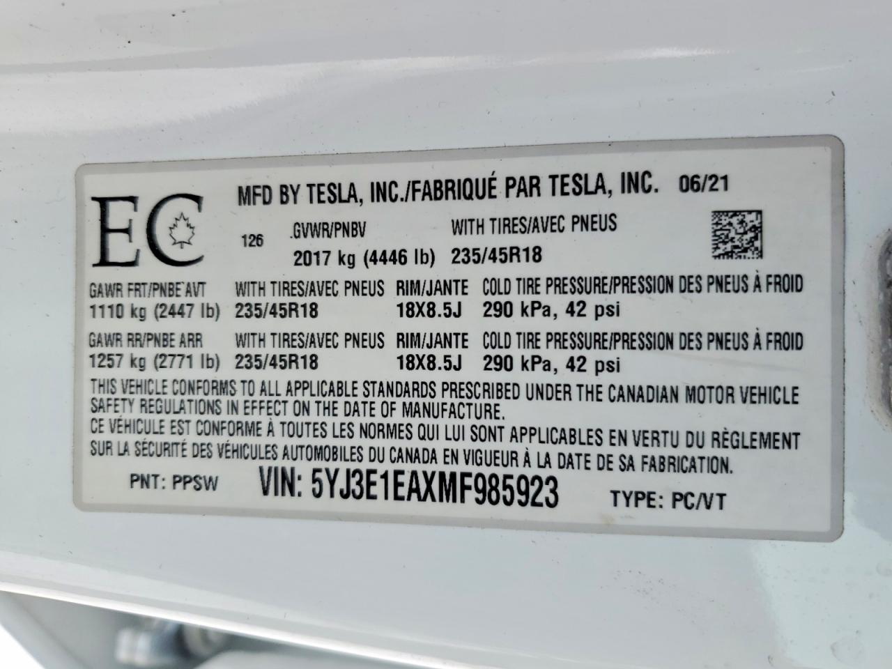 2021 TESLA MODEL 3 photo 12