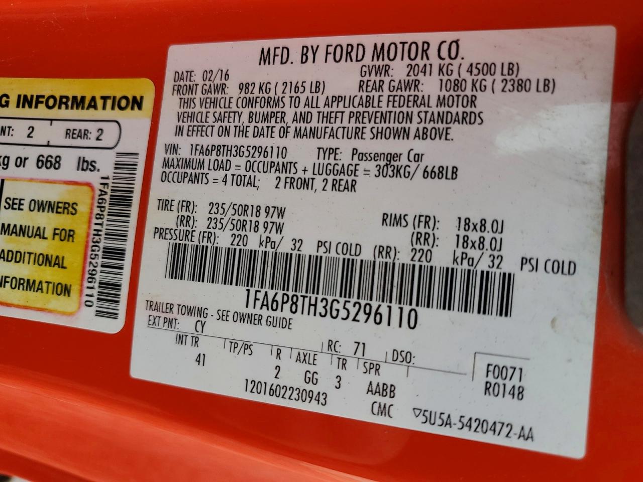 2016 FORD MUSTANG photo 12