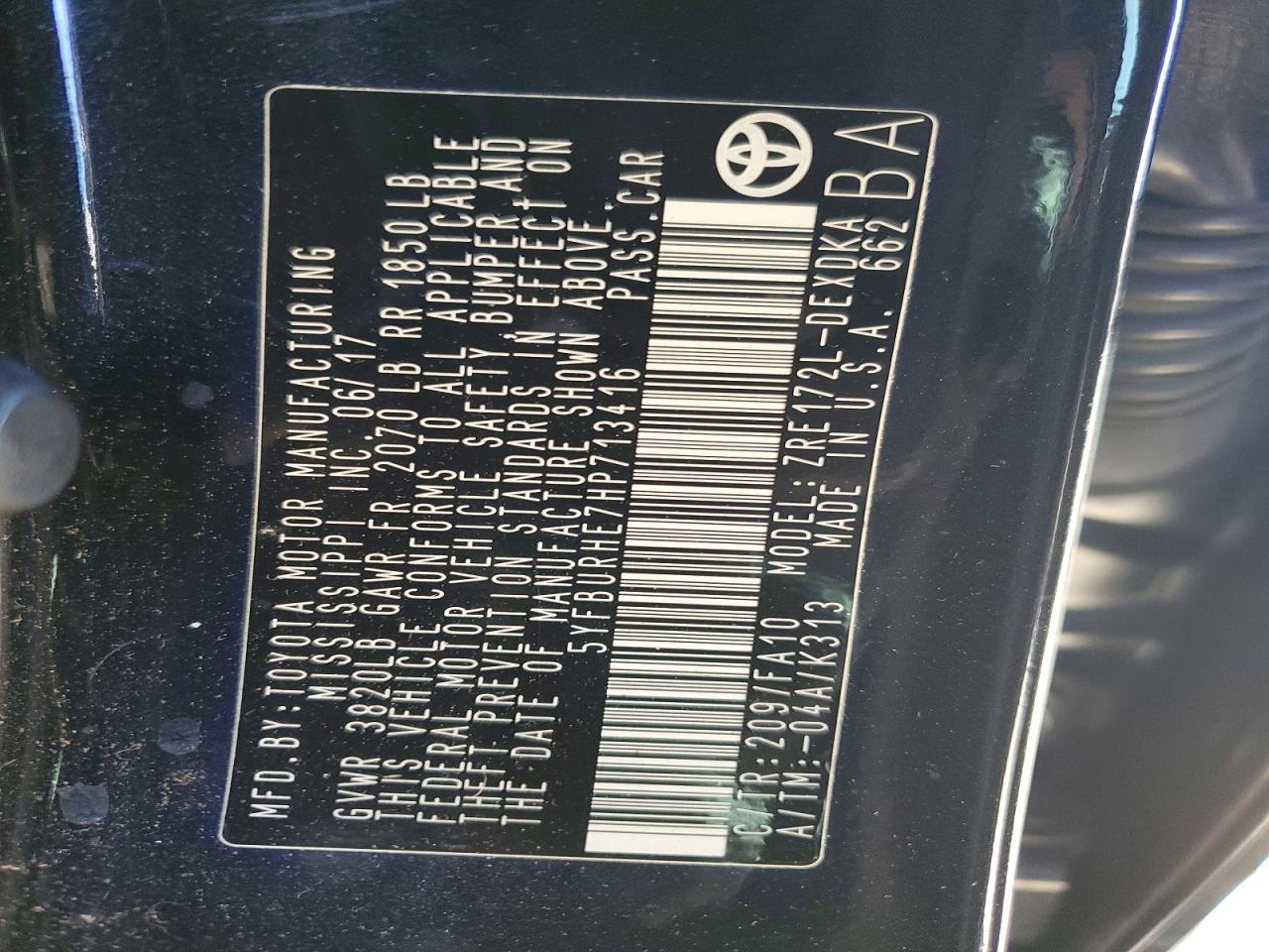 2017 TOYOTA COROLLA L photo 12