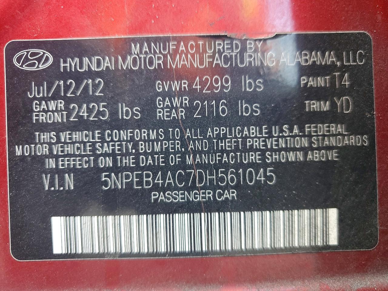 2013 HYUNDAI SONATA GLS photo 12
