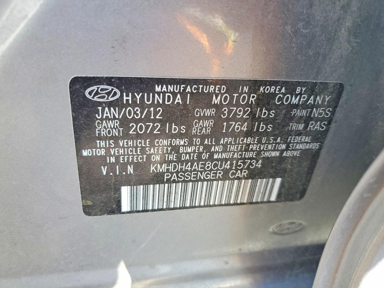 2012 HYUNDAI ELANTRA GLS photo 37