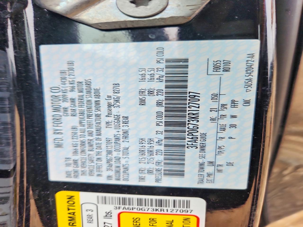 2019 FORD FUSION S photo 37