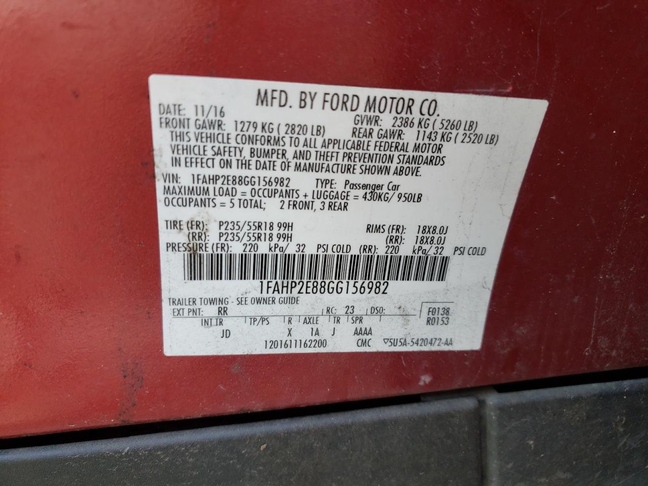 2016 FORD TAURUS SEL photo 23