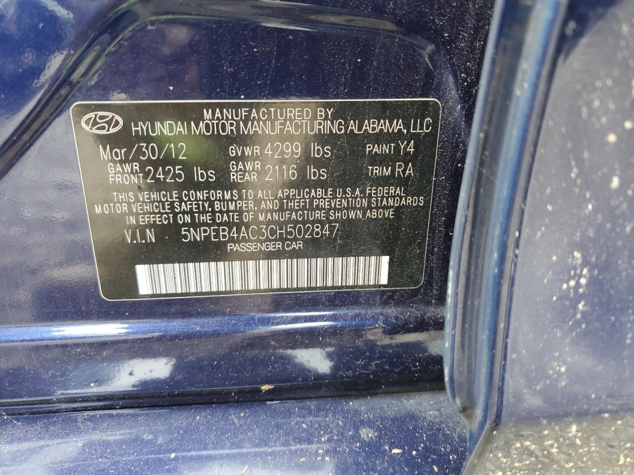 2012 HYUNDAI SONATA GLS photo 37