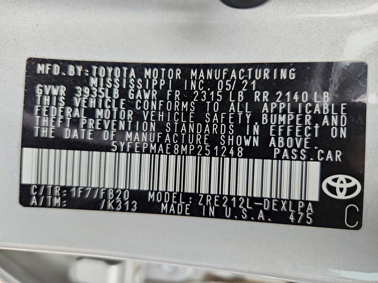 2021 TOYOTA COROLLA LE photo 34