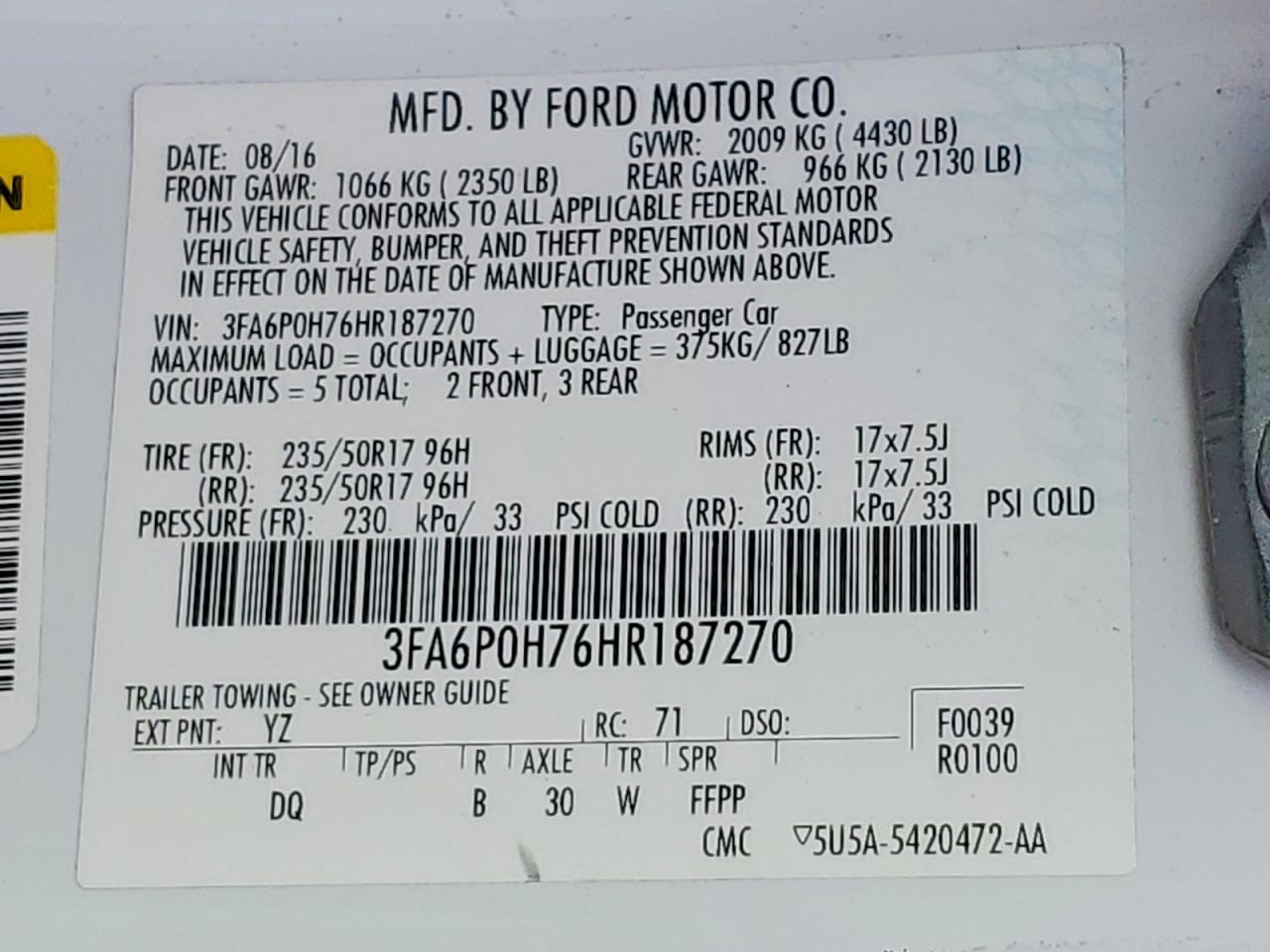 2017 FORD FUSION SE photo 13