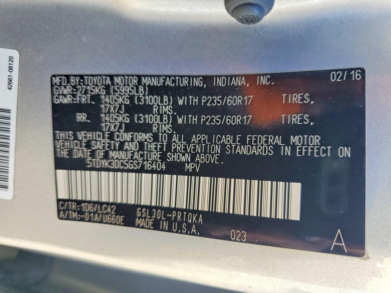 2016 TOYOTA SIENNA XLE 8-PASSENGER photo 13