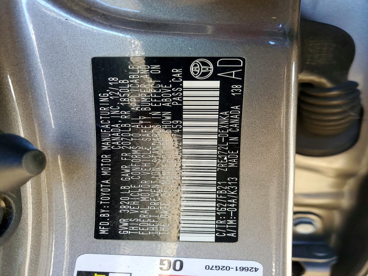 2019 TOYOTA COROLLA L photo 13