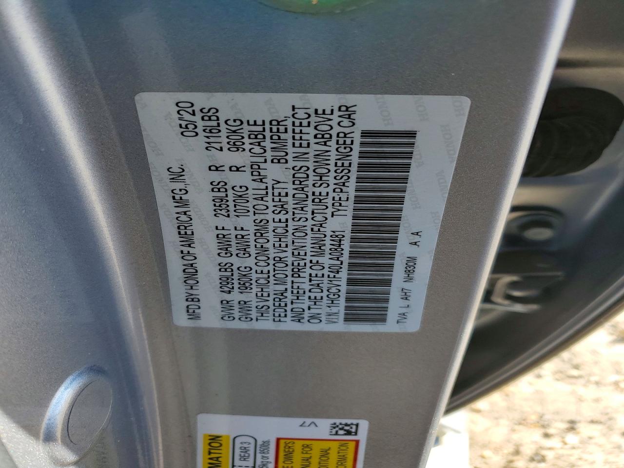 2020 HONDA ACCORD EX photo 13