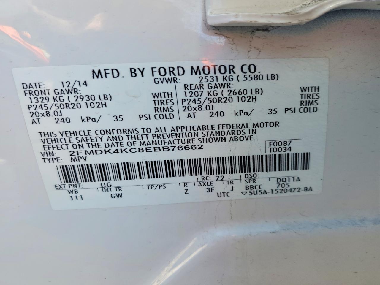 2014 FORD EDGE LIMITED photo 14