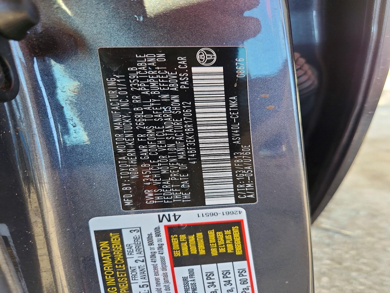 2011 TOYOTA CAMRY BASE photo 23