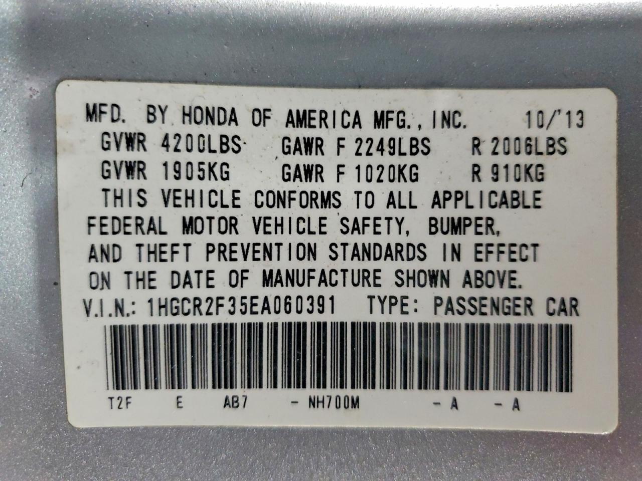 2014 HONDA ACCORD LX photo 25