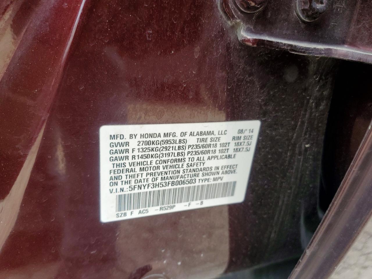 2015 HONDA PILOT EXL photo 25