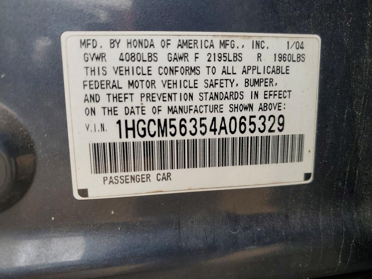 2004 HONDA ACCORD LX photo 23